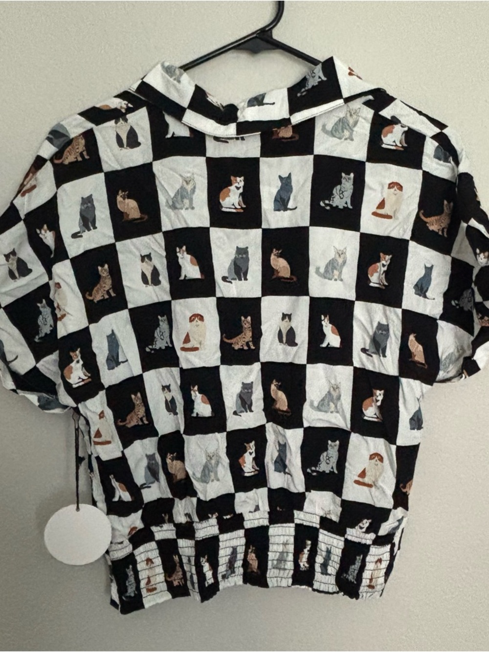 Black and White Cat Print Button-Up - Picture 2 of 4